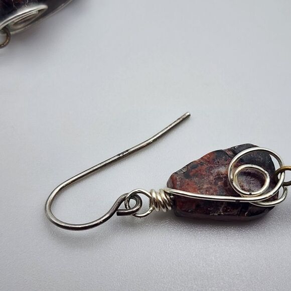Sterling Silver, Brecciated Jasper, & Dendritic Agate Dangling Earrings - Picture 5 of 5